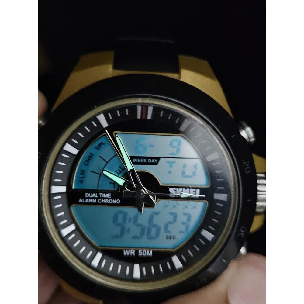 Men's Analog Digital Watch 45MM Day/Date Black Gray Bracelet Band 7